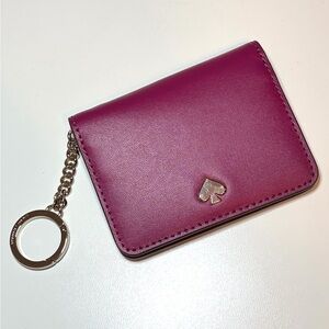 Kate Spade Nadine Leather Slim Bifold Card Holder w/ Keyring NWOT Rhubarb Tart